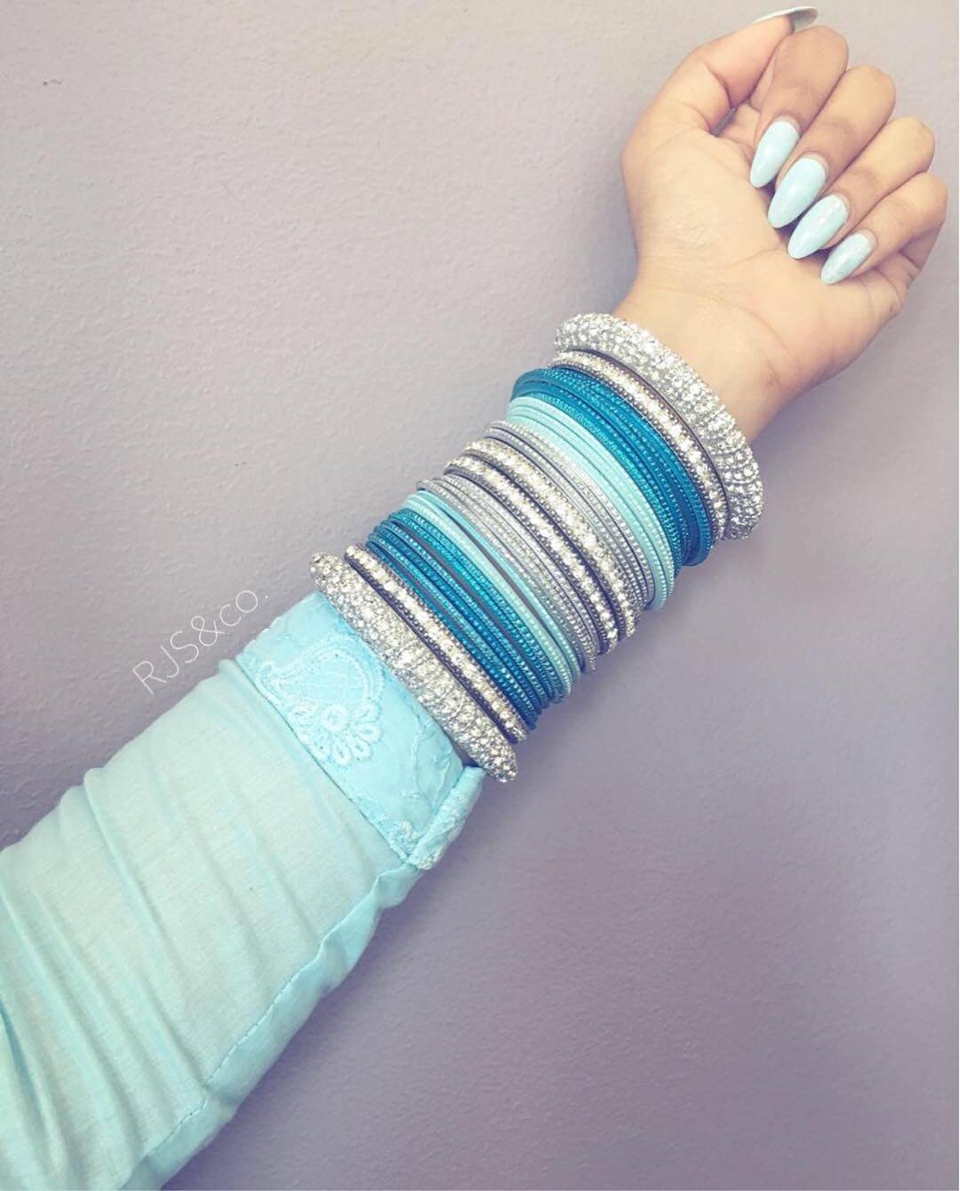 Shades of blue and silver bridal bangle design Heavy Metal Bridal Bangle Designs
