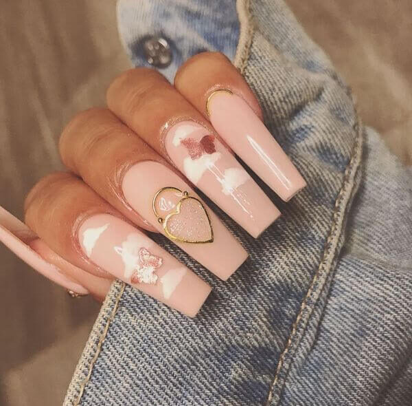 Butterfly Nail Art Idea for Long Nails on Valentine's Day