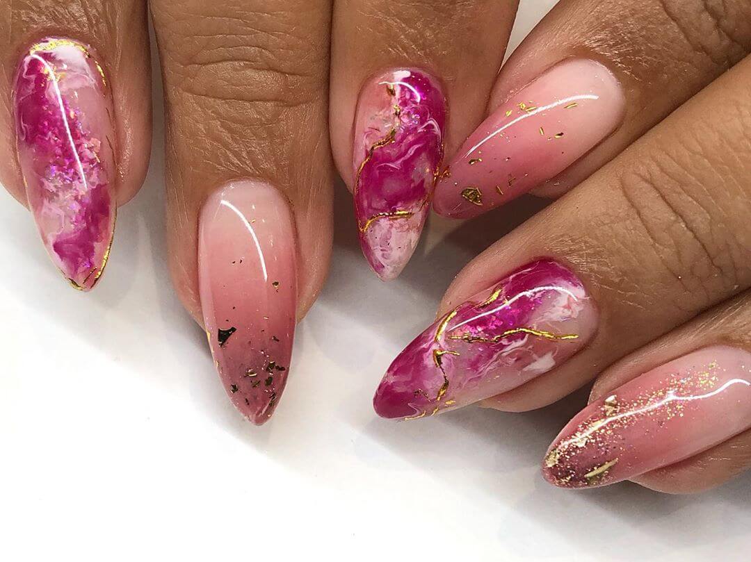 Pink and purple blend with gold! Marble Nail Art Designs