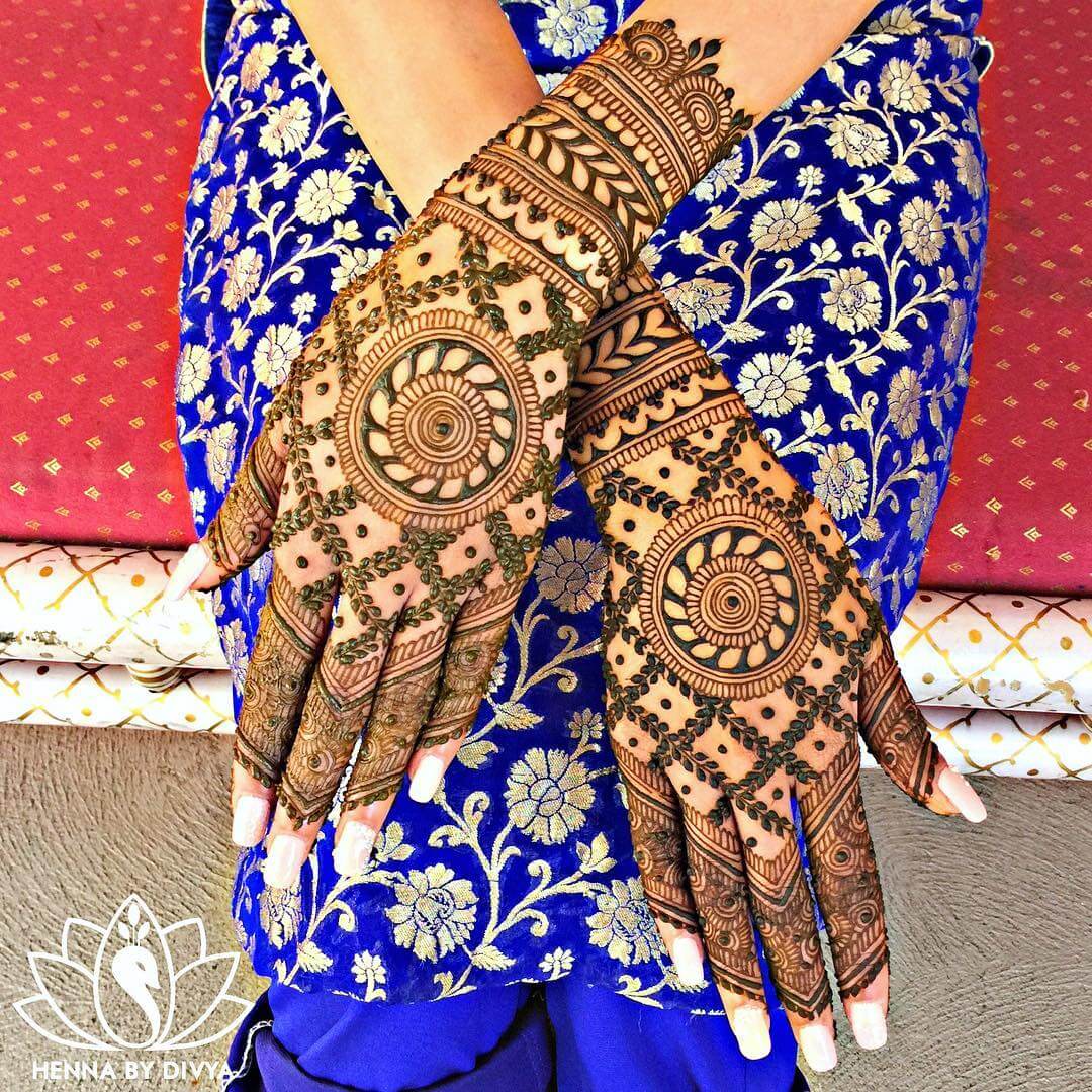 Leafy Motifs Mandala Mehndi Designs For Full-Hand