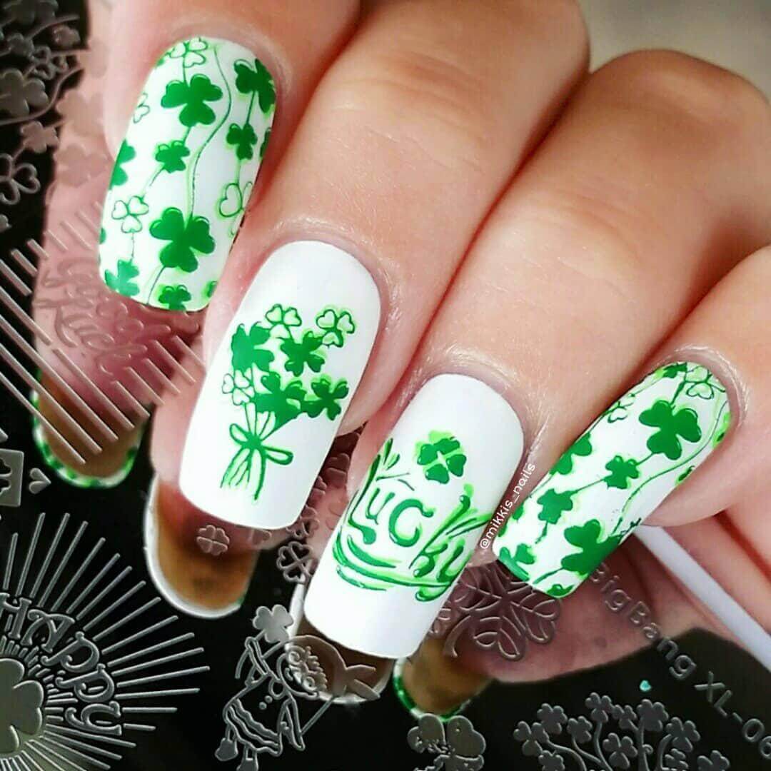 Rave green Shamrock nails St. Patrick’s Day Nail Designs