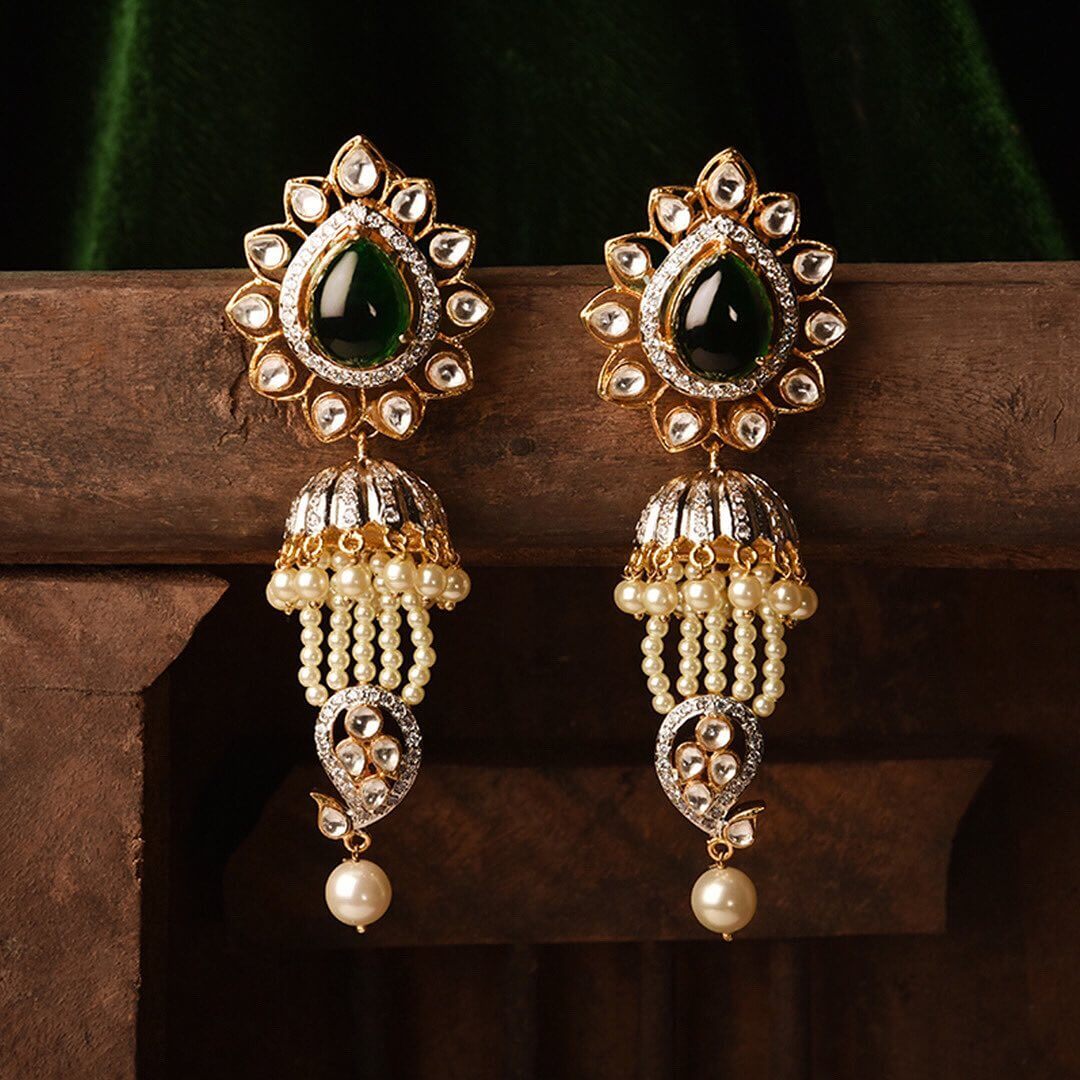 Kundan and silver jhumkas earrings