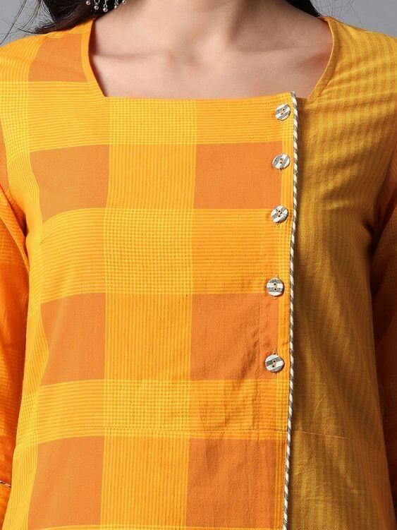 Punjabi Suit Neck Designs Simple suit neckline with a button column on the side