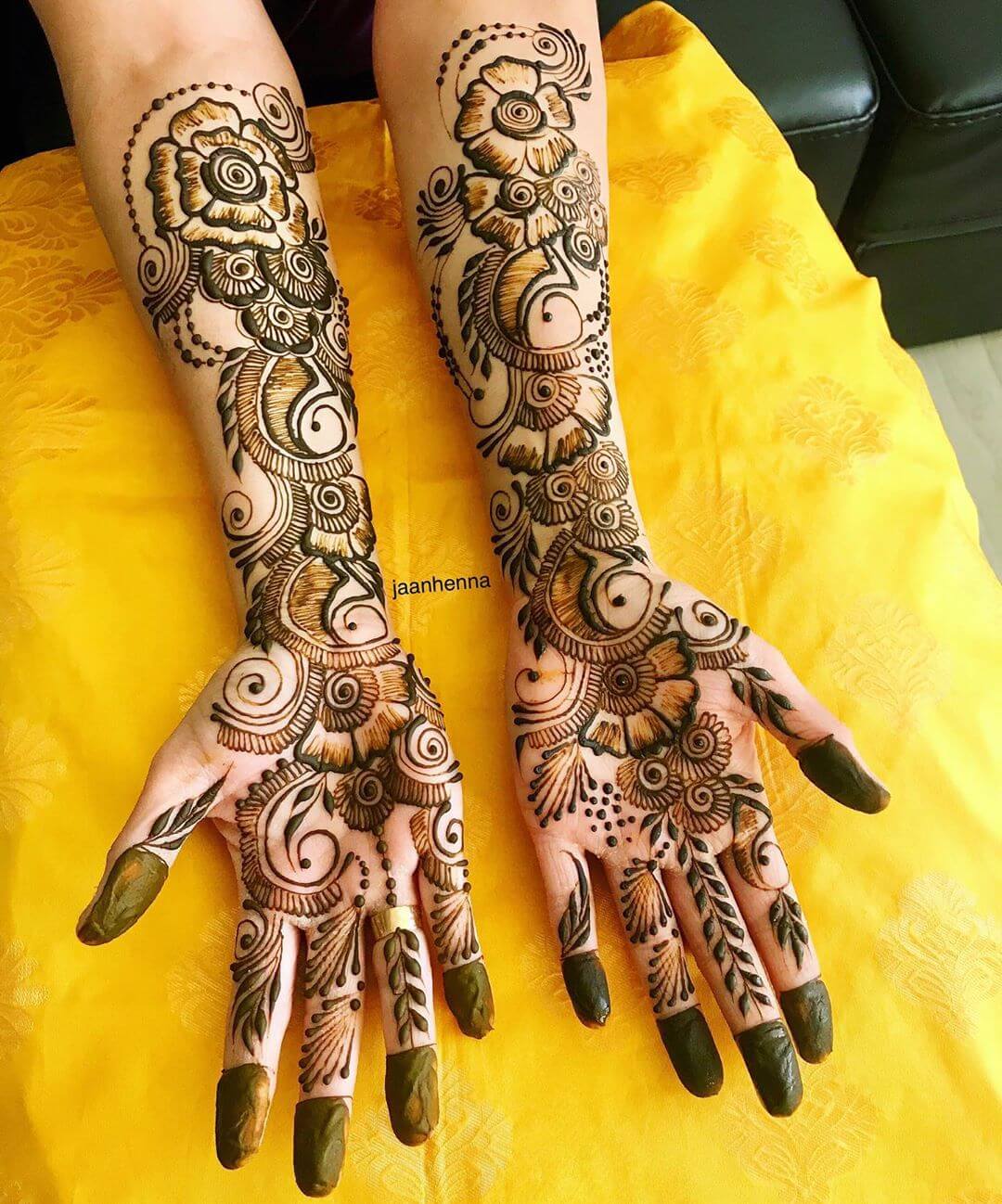 Both Hands Arabic Design Shaded Mehndi Designs for Front Hand