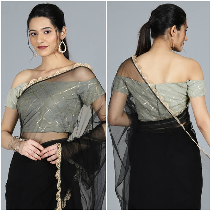 Blouse Front & Back Neck Designs For Net Sarees
