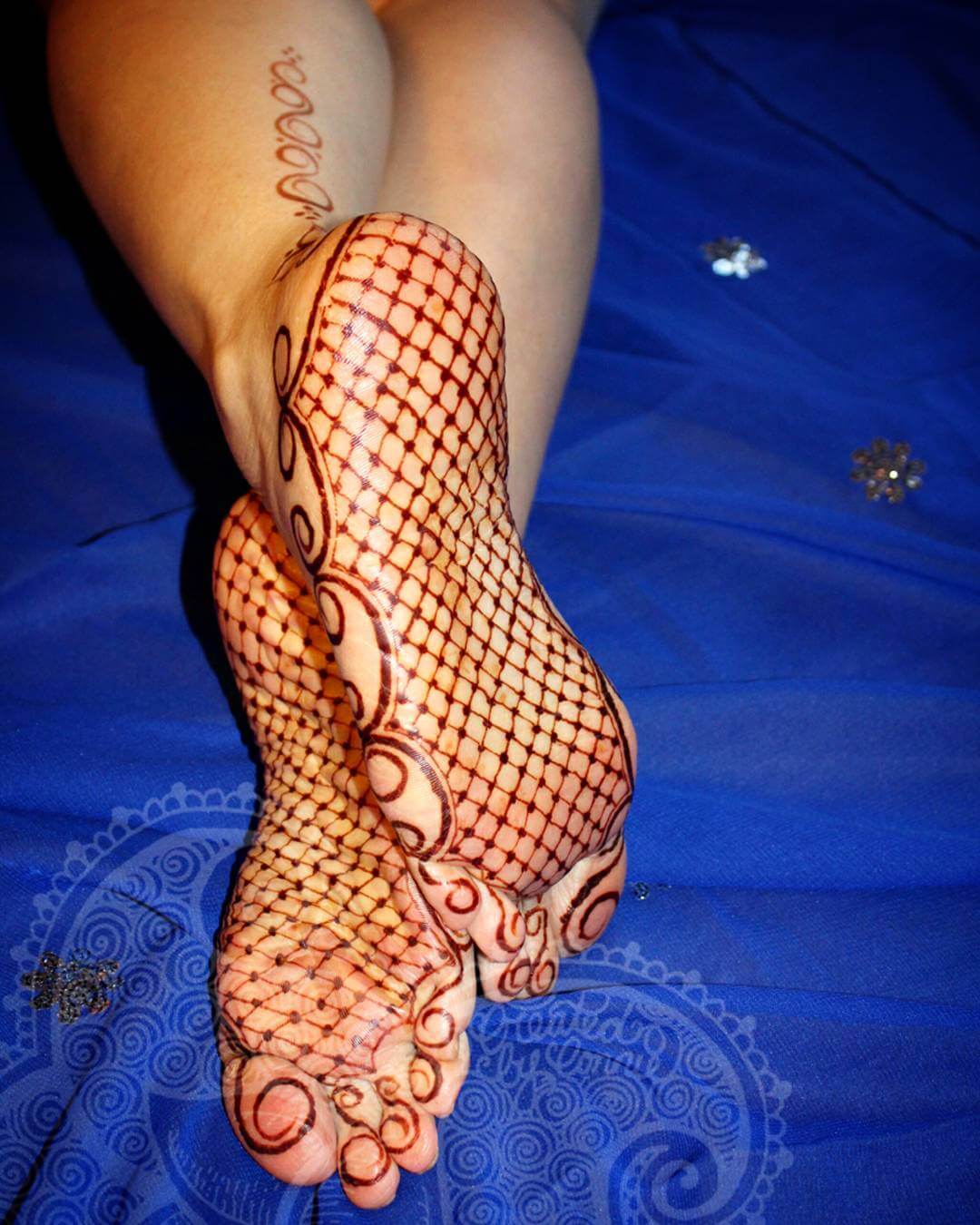 Caught In The Net Mehndi Design For Foot