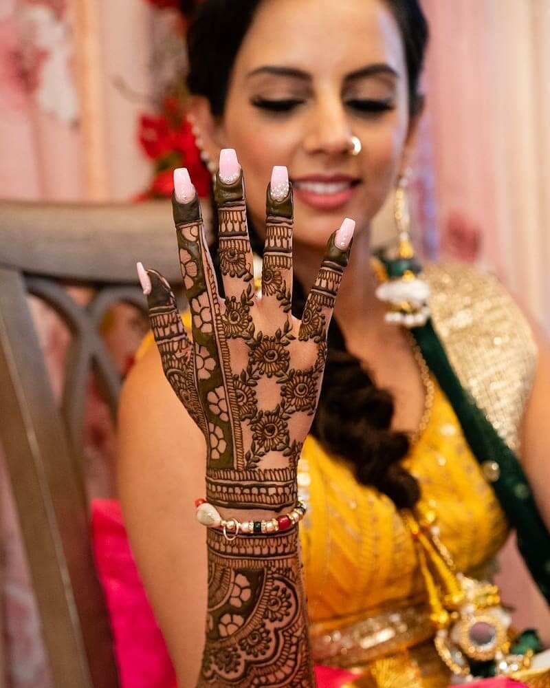 Bordered Flowery Bridal Back Hand Mehndi Design