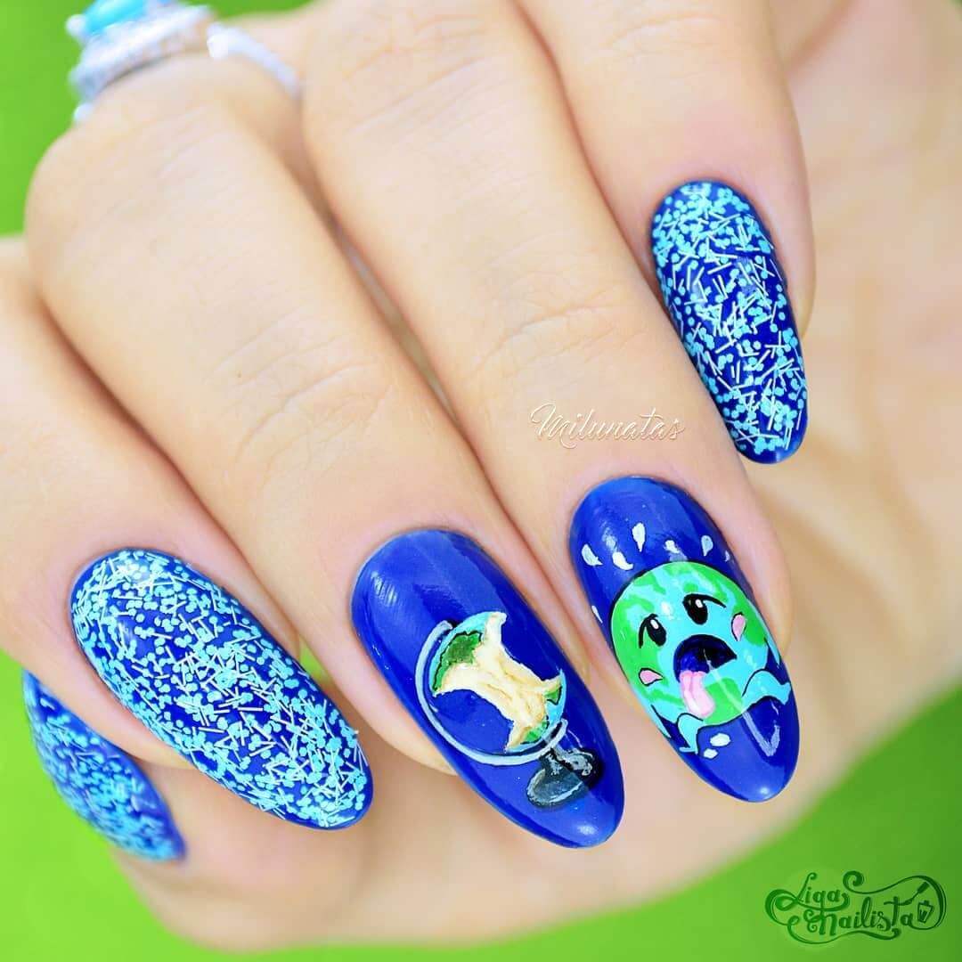 The Elegant Blue Nail Art For Earth Day