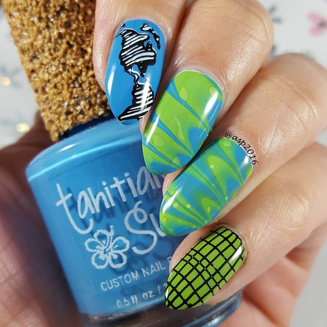 The Classic Water Marble Nail Art For Earth Day
