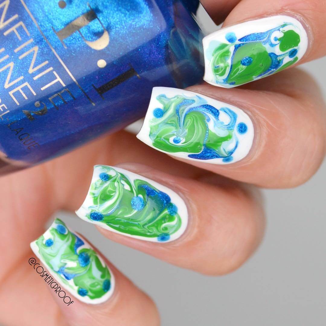 Water Marble Nail Art For Earth Day