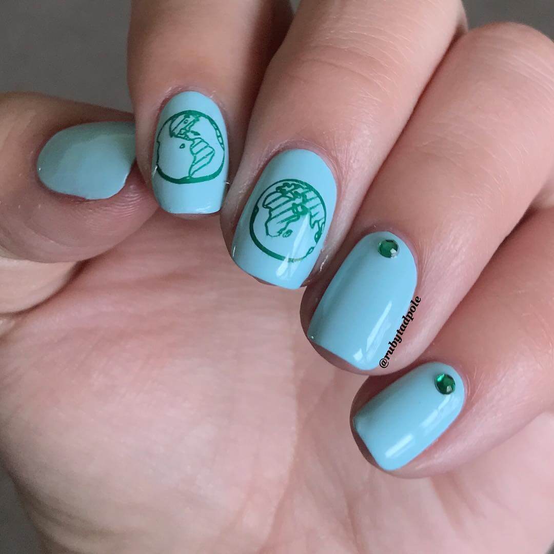 Simple Earth Nail Art For Earth Day
