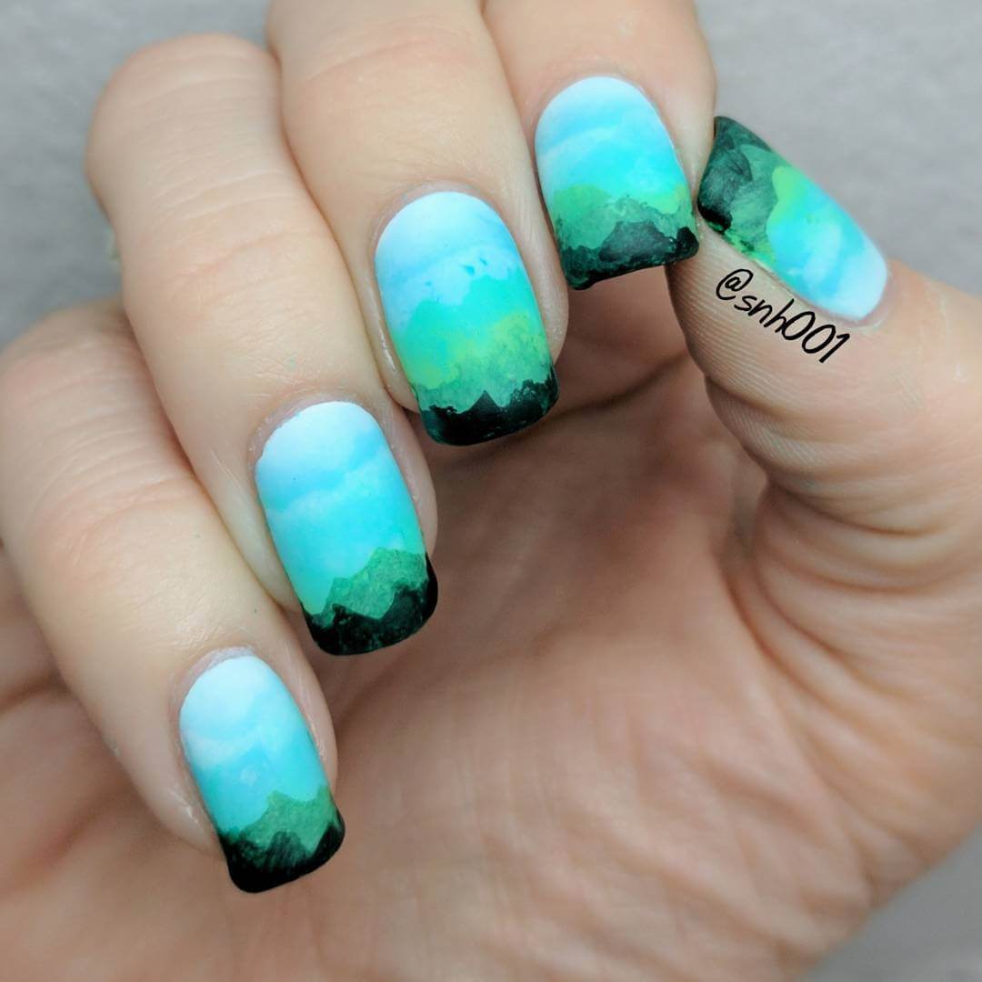 The Blue and Green Nail Art For Earth Day