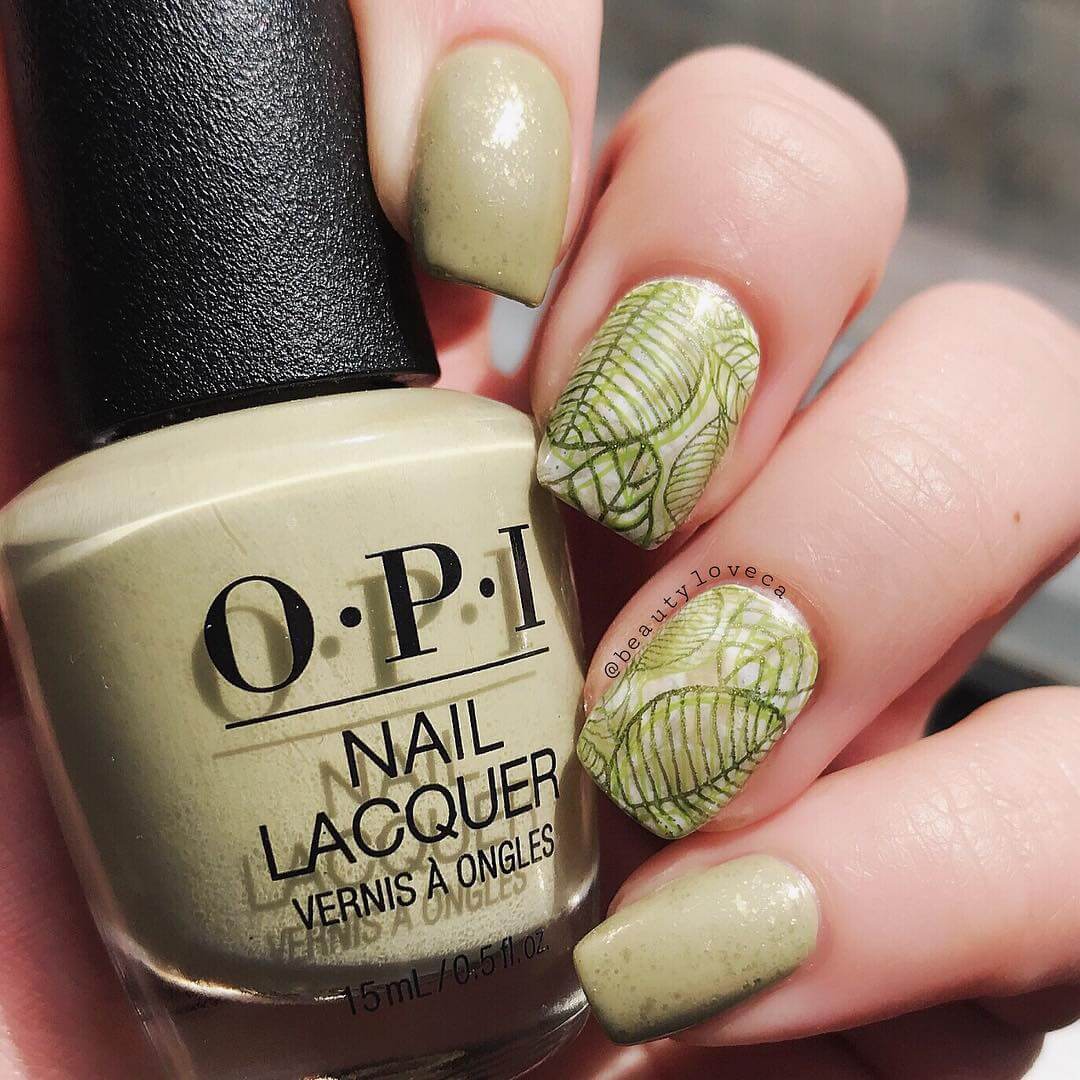 The Green Leaf motif nail art For Earth Day