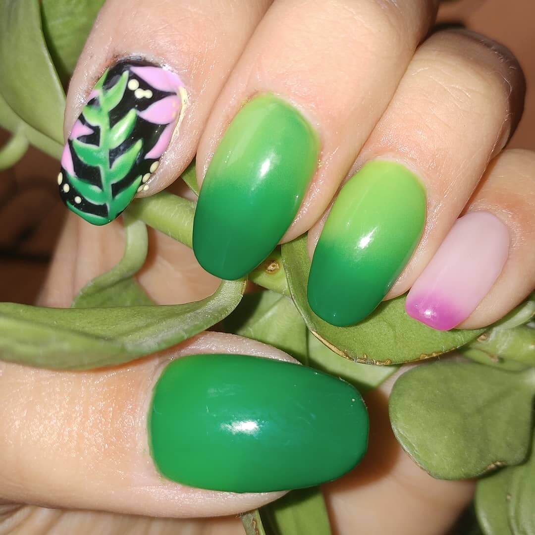 Gradient Floral Nail Art For Earth Day