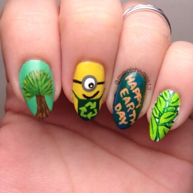The Earthy Green and Yellow Nail Art