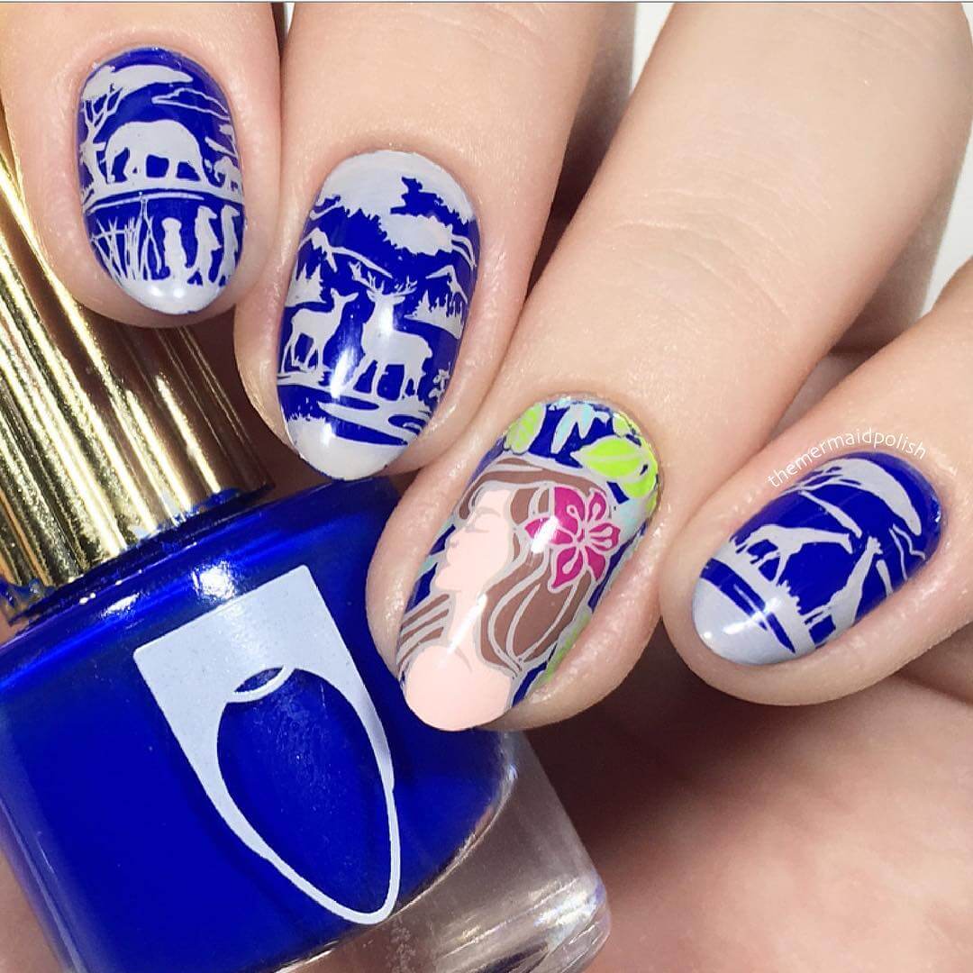 Stamping Technique Nail Art For Earth Day