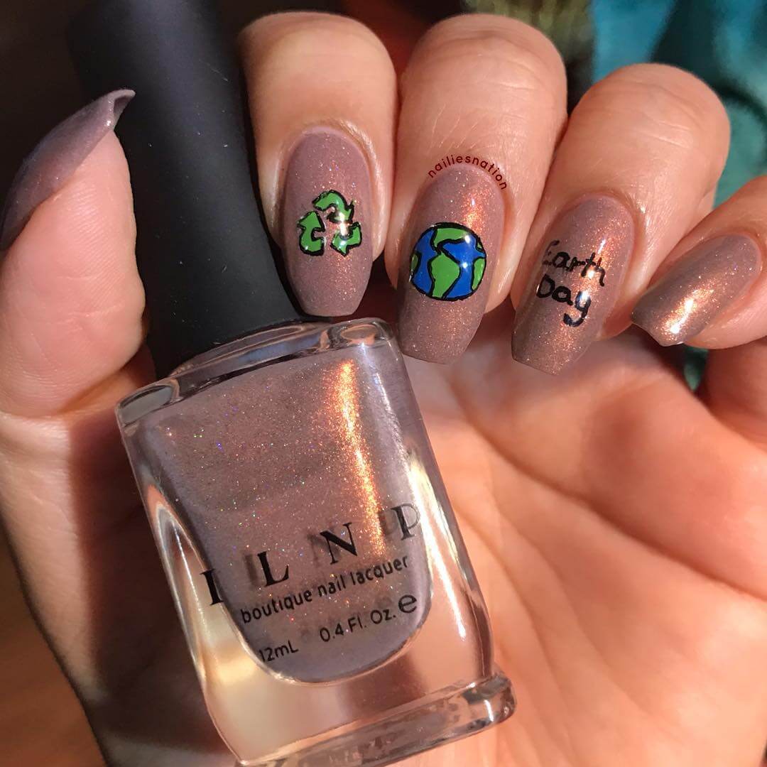 Sparkly Earth Day Nail Art Design For Earth Day