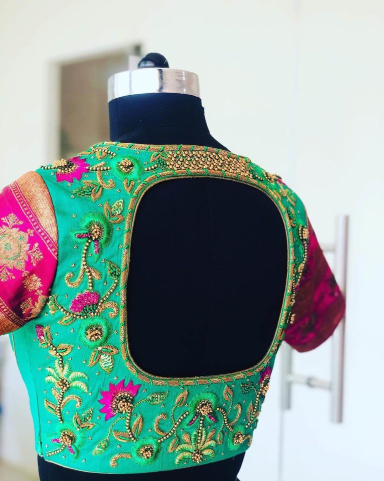 Embroidered Saree Blouse Back Designs For South Indian Bride - K4 Fashion