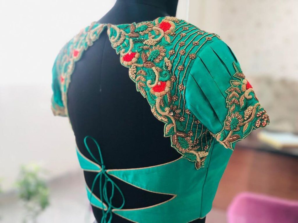 Embroidered Saree Blouse Back Designs For South Indian Bride - K4 Fashion