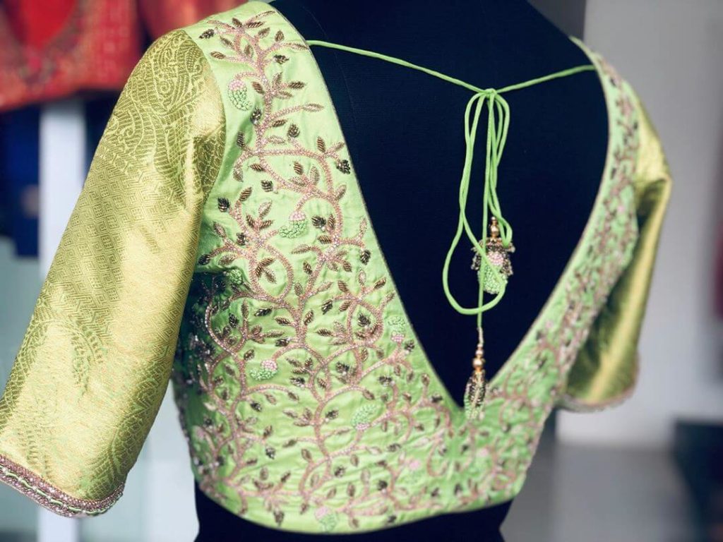 Embroidered Saree Blouse Back Designs For South Indian Bride - K4 Fashion