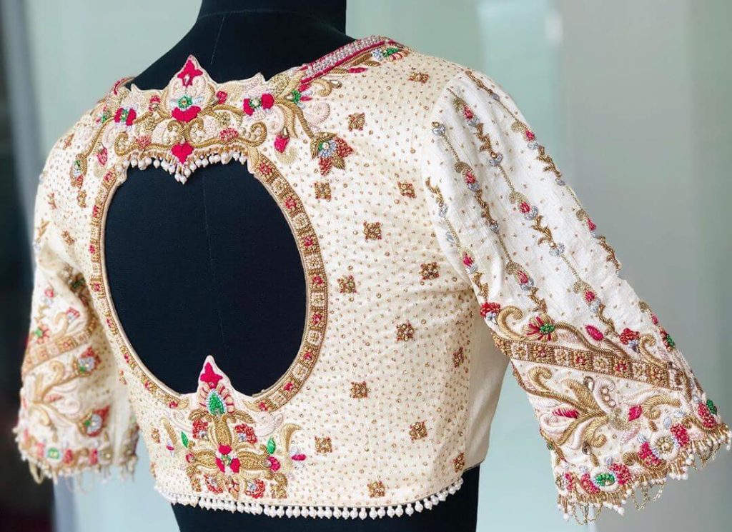 Embroidered Saree Blouse Back Designs For South Indian Bride - K4 Fashion