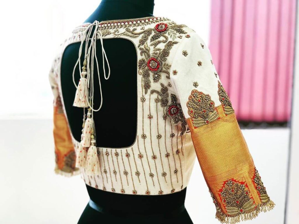 Embroidered Saree Blouse Back Designs For South Indian Bride - K4 Fashion