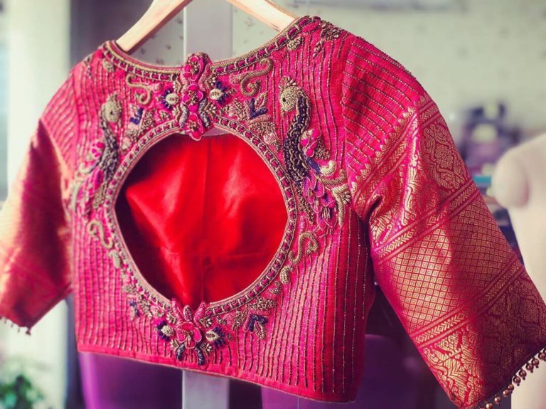 Embroidered Saree Blouse Back Designs For South Indian Bride - K4 Fashion
