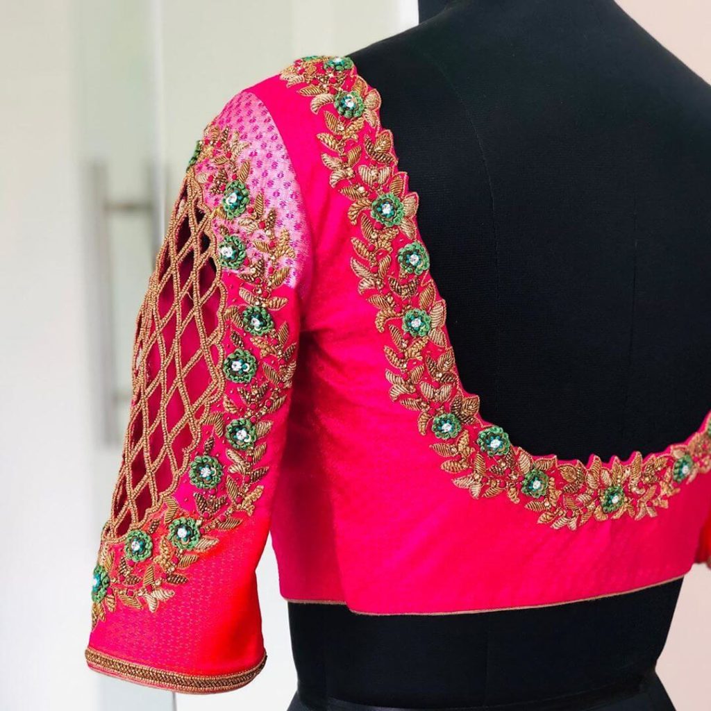 Embroidered Saree Blouse Back Designs For South Indian Bride - K4 Fashion