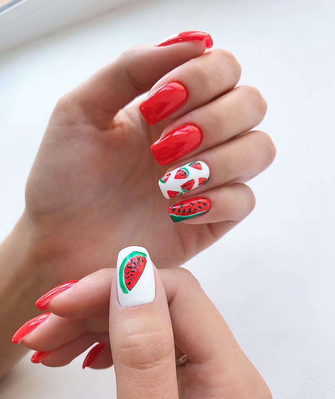 Red White Watermelon Nail Art Design