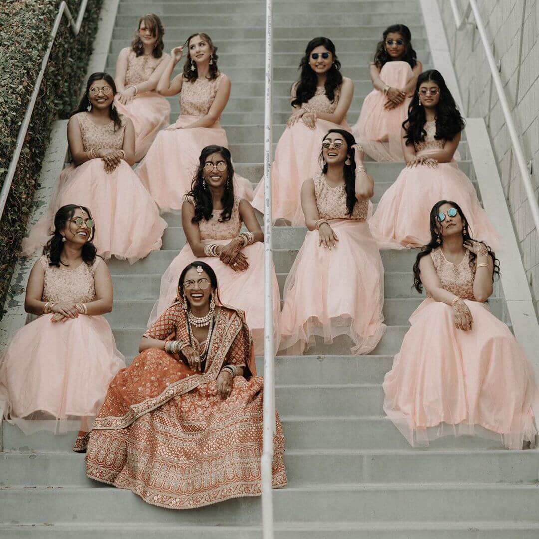 Pic Snap Of Bride With BFFs On The Stairs
