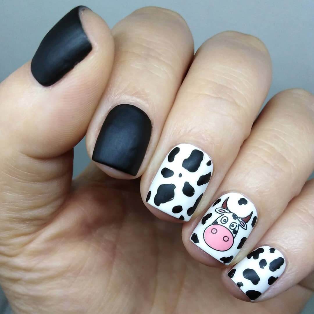 Cow print nail art Black And White Nail Art Design