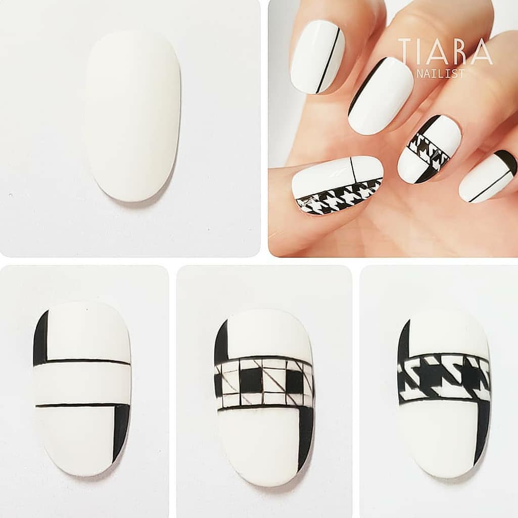 Creative nail art Black And White Design