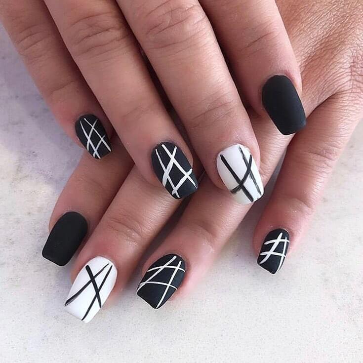Cross box Black And White Nail Art Design