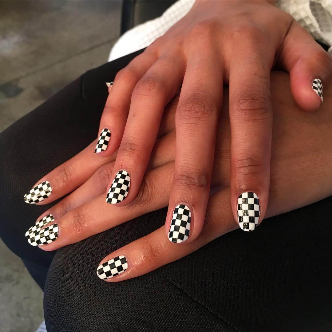 Chess board look Black And White Nail Art Design