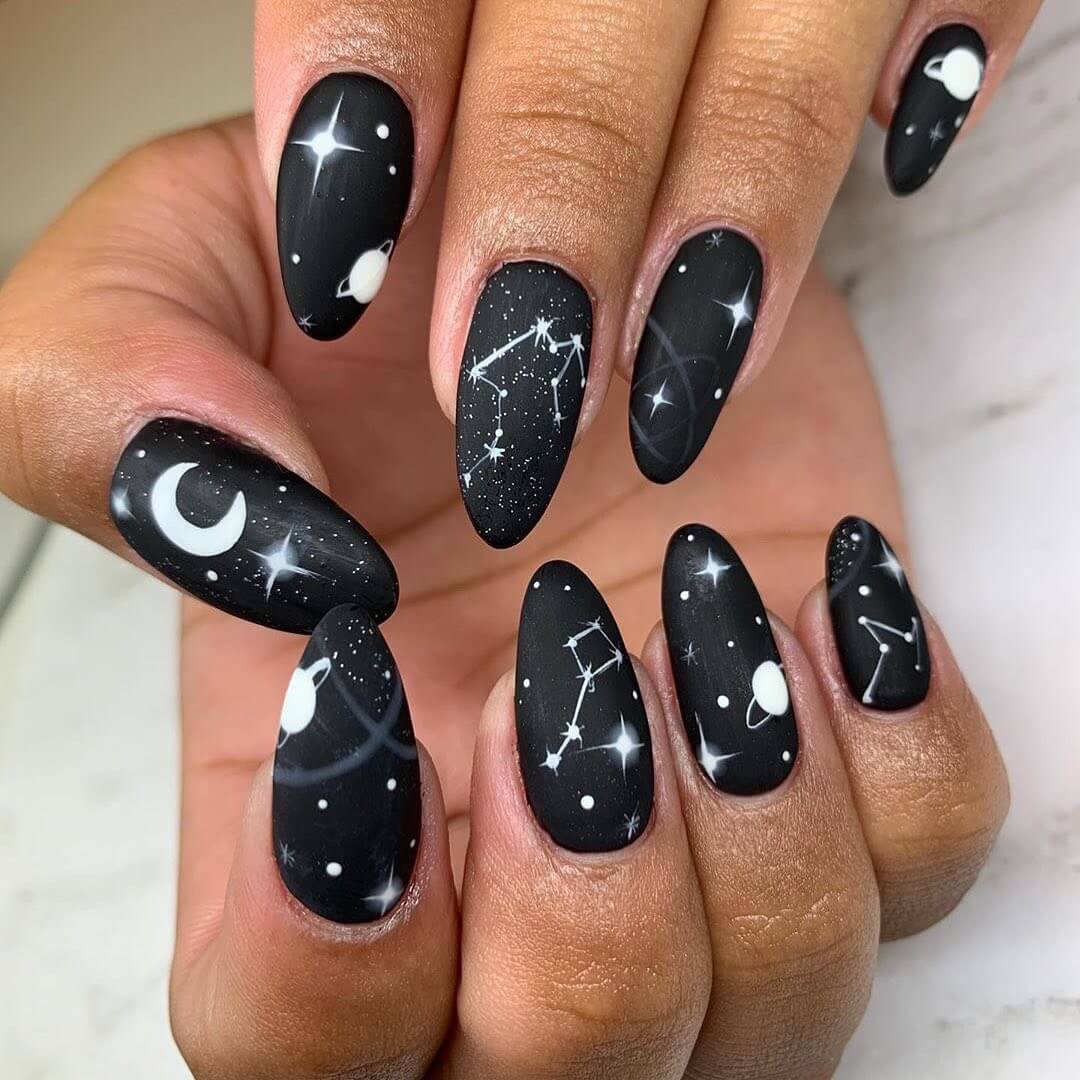 Design of galaxy Black And White Nail Art Designs