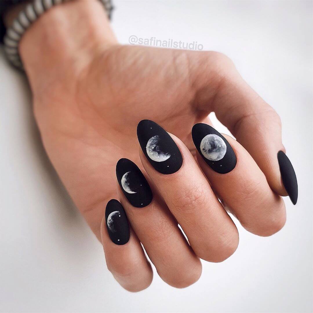 Different shapes of moon Black And White Nail Art Designs