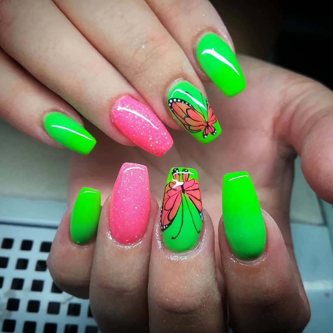 Using The Flamboyance Of Florescent Colors In Butterfly Nail Art