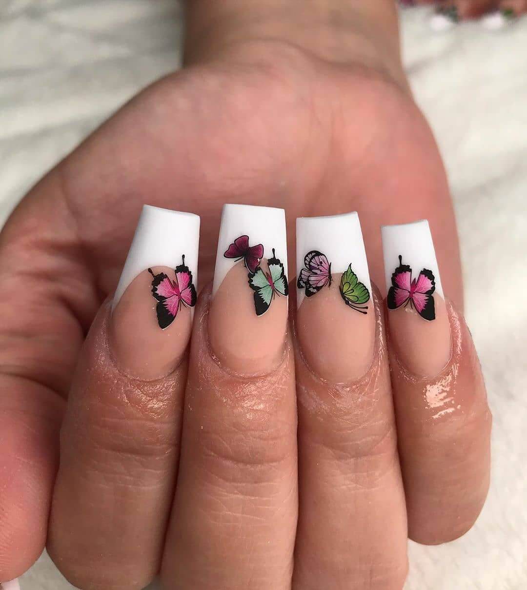 Acrylic Nail Art With Butterflies