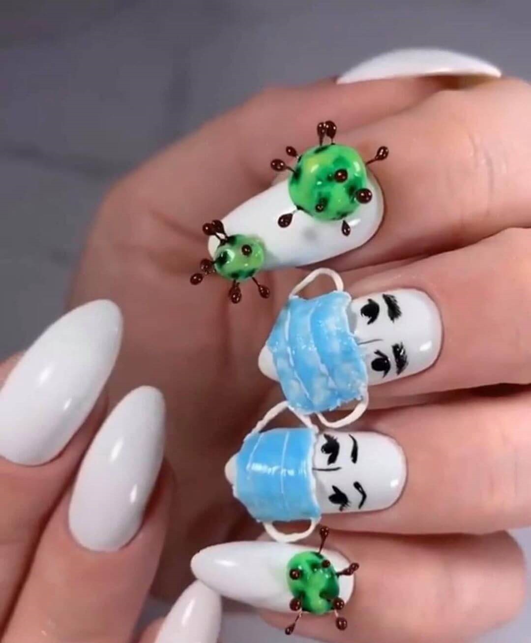 Extravagant 3D design Coronavirus-themed nail art designs
