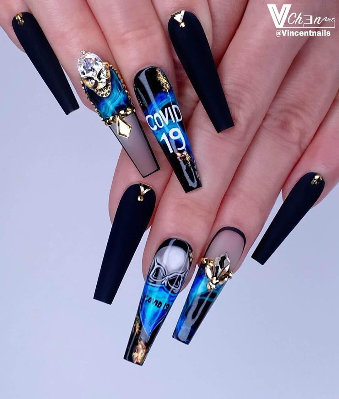 Dark and Fiery Coronavirus-themed nail art designs