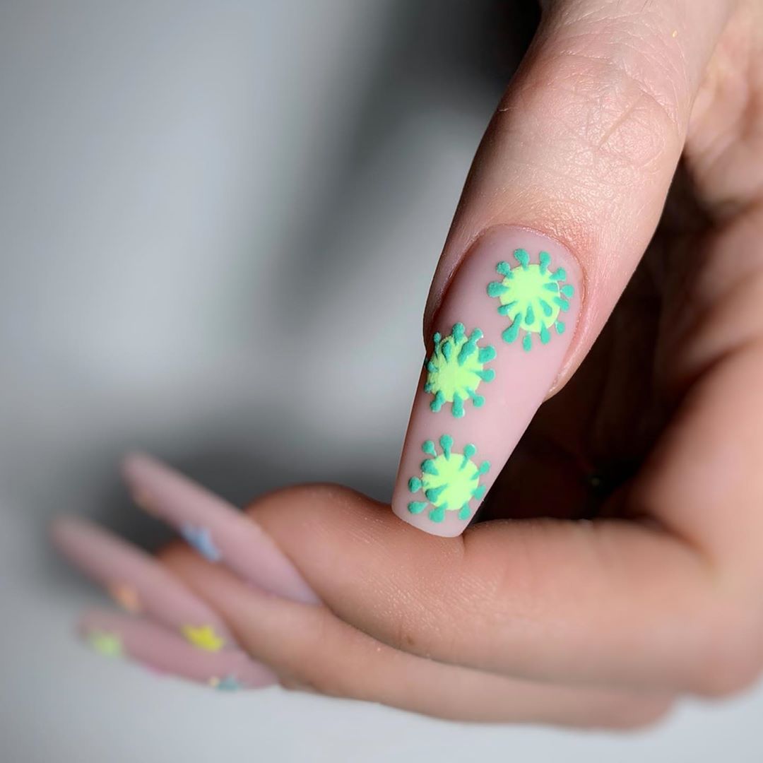 Corona virus stickers Coronavirus-themed nail art designs