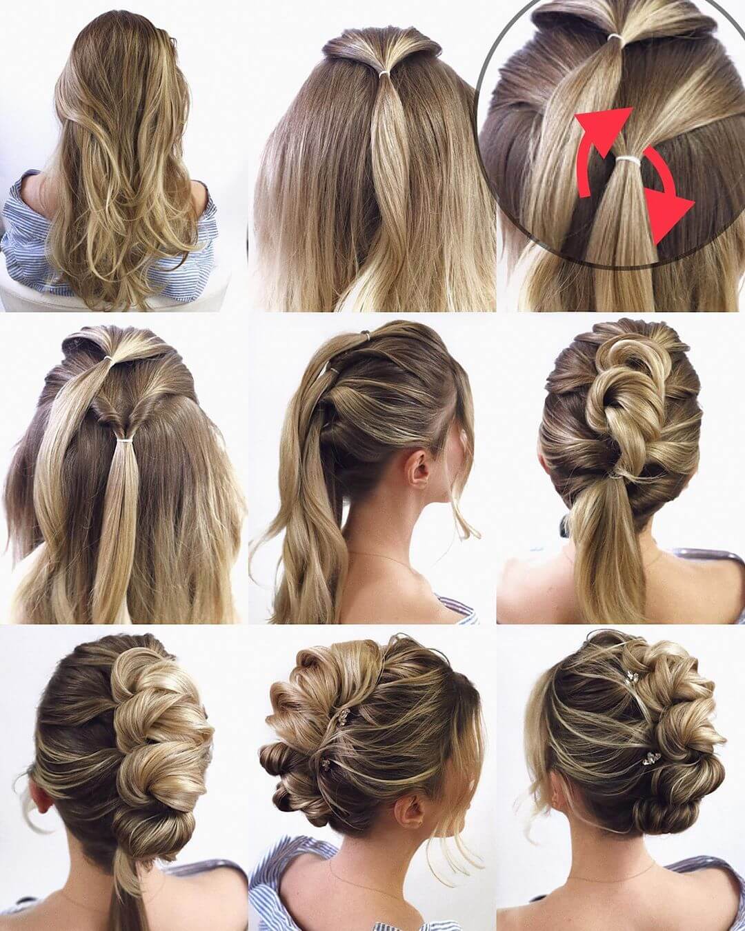 Step by Step Hairstyles Wavy multiple bun for Long, Medium, Short Hair