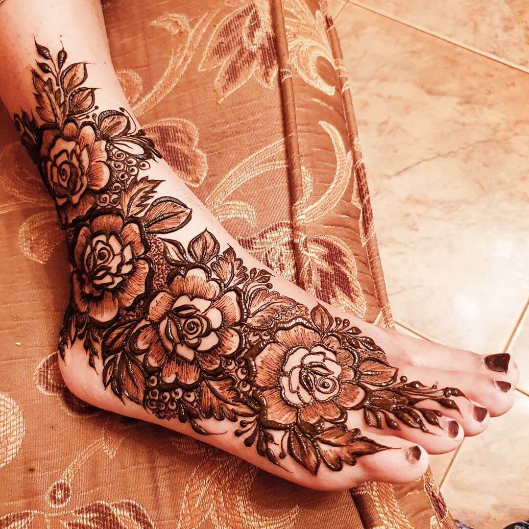 Floral Affair on side Foot Mehendi designs for Feet