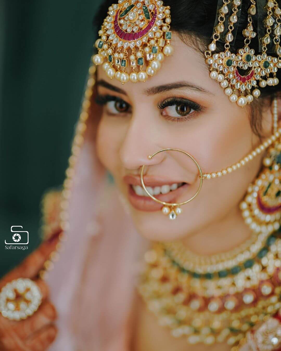 Beautiful Bridal Nath with a pearl string