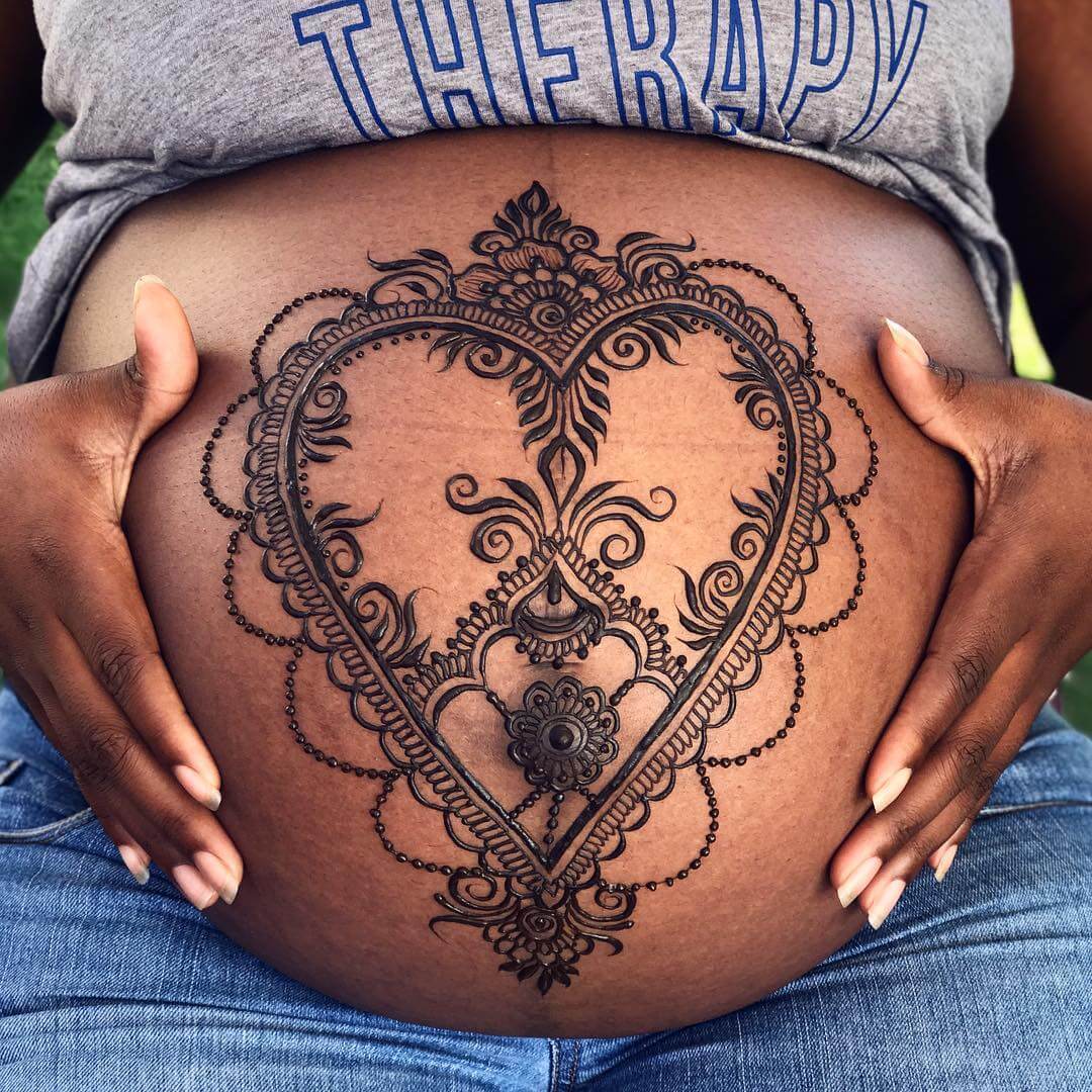 Mystifying Heart-shaped Amazing Pregnant Belly Henna Designs