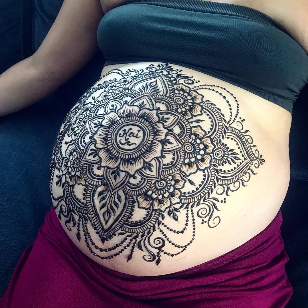 Intricate flowers Amazing Pregnant Belly Henna Designs