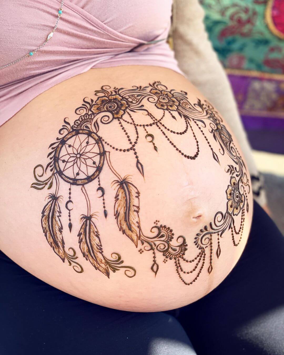 Good luck Dreamcatcher Amazing Pregnant Belly Henna Designs