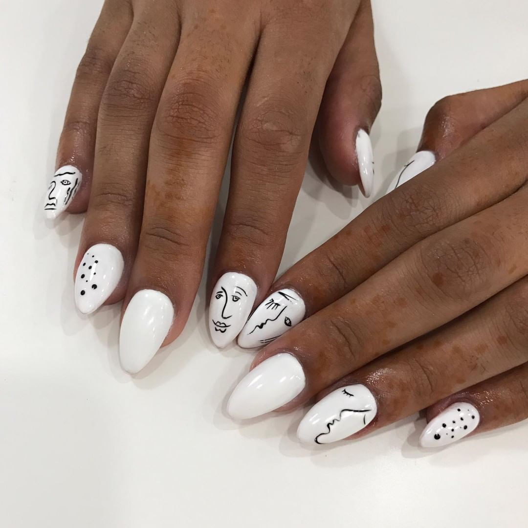 Faces on Nails White Nail Art Designs