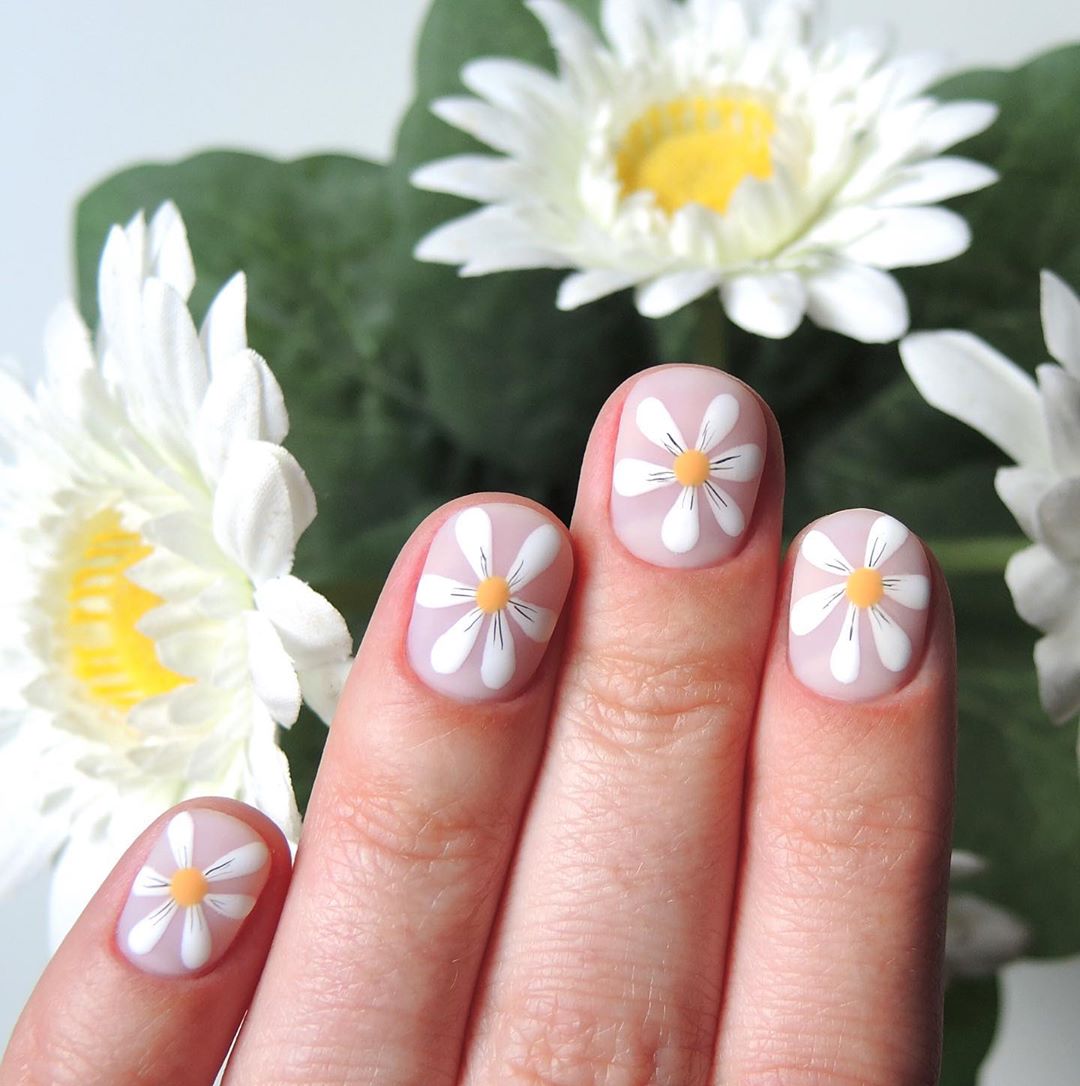 White Flowers White Nail Art Designs