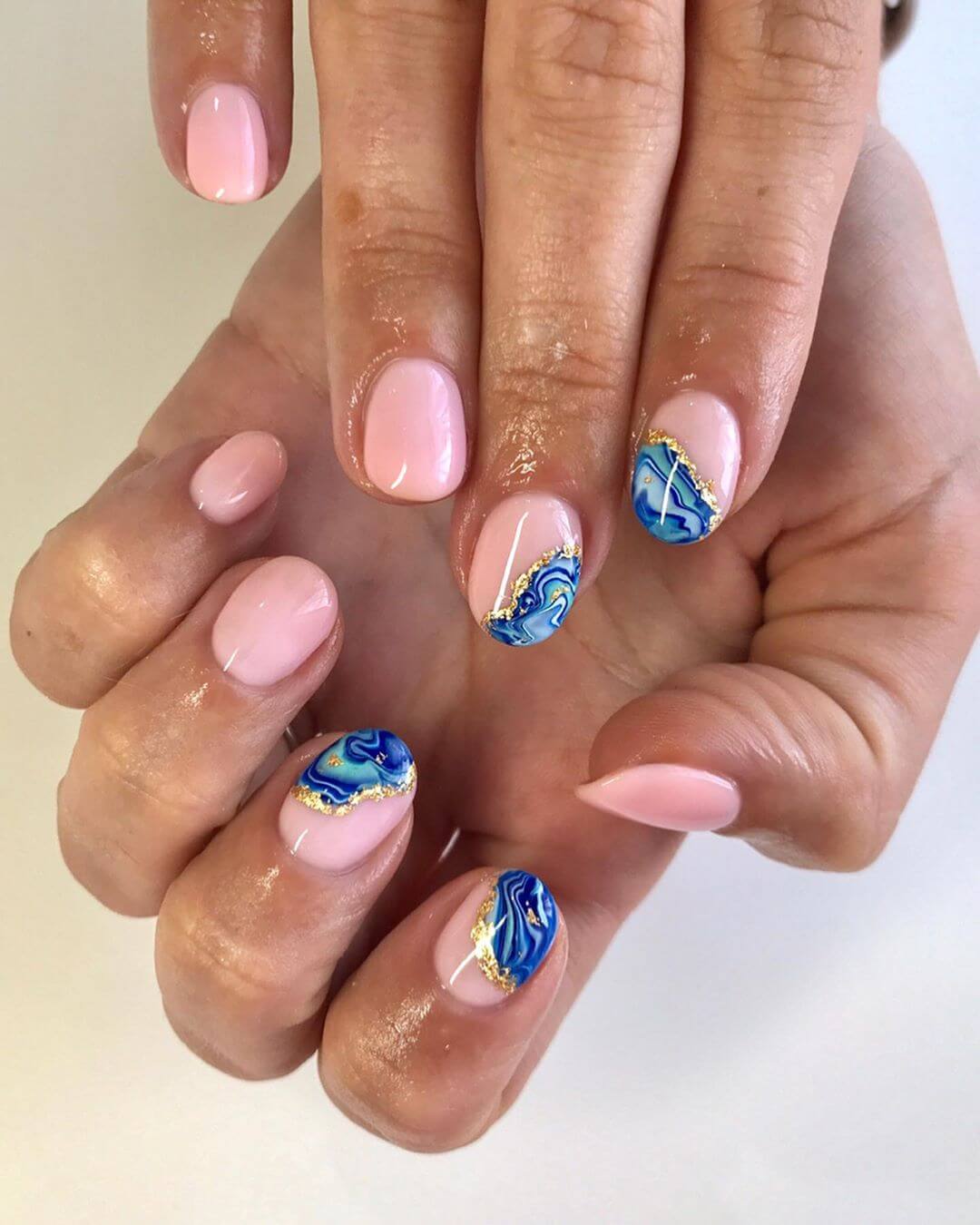 Simple Pink and Blue Nail Art Designs